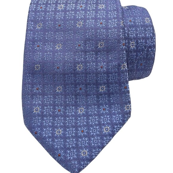 Marc Allen Designer Luxury Men's Blue Geometric 100% Silk Tie Necktie Italy - Picture 1 of 7